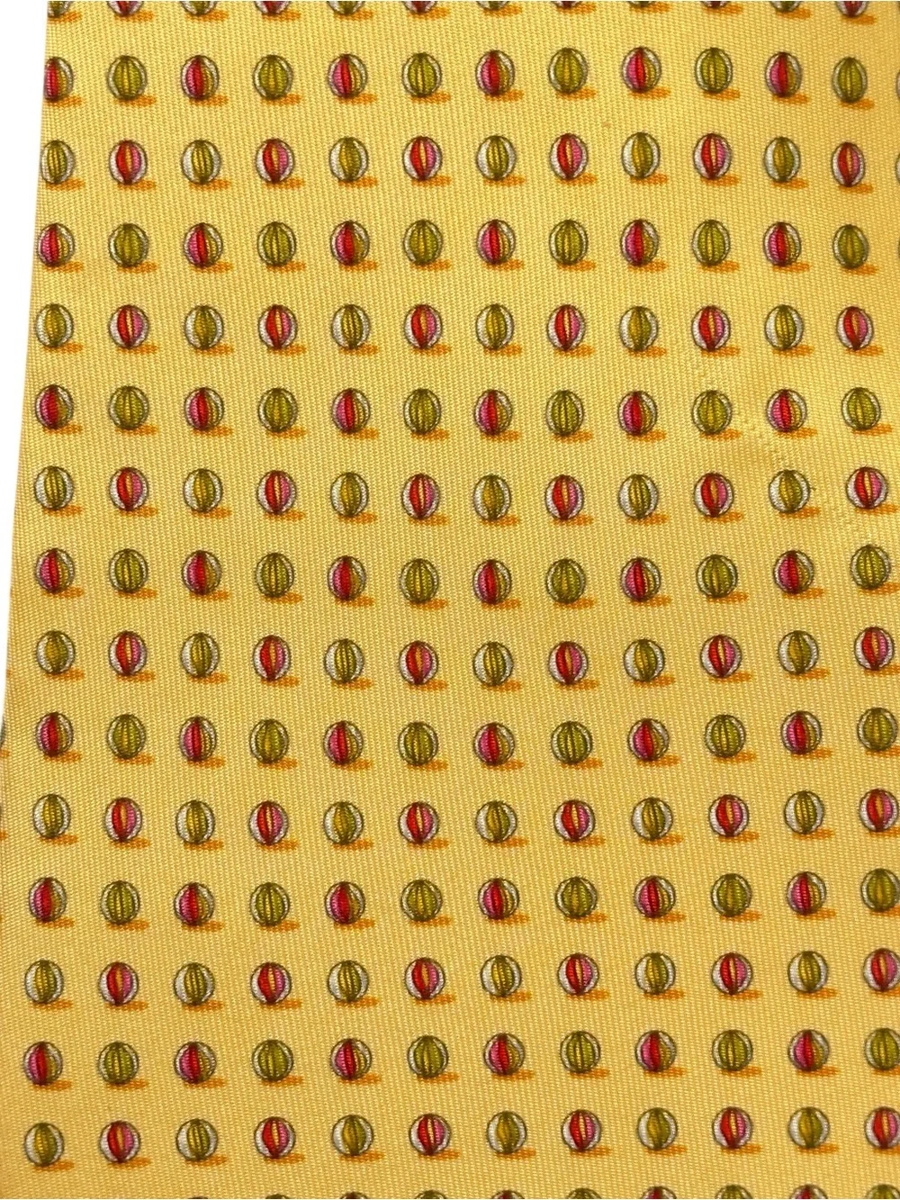Salvatore Ferragamo Yellow Silk Tie with Red and Brown Dot Motif